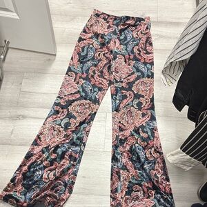 House of Harlow Revolve 1960 Black and Pink Paisley Wide Leg Pants